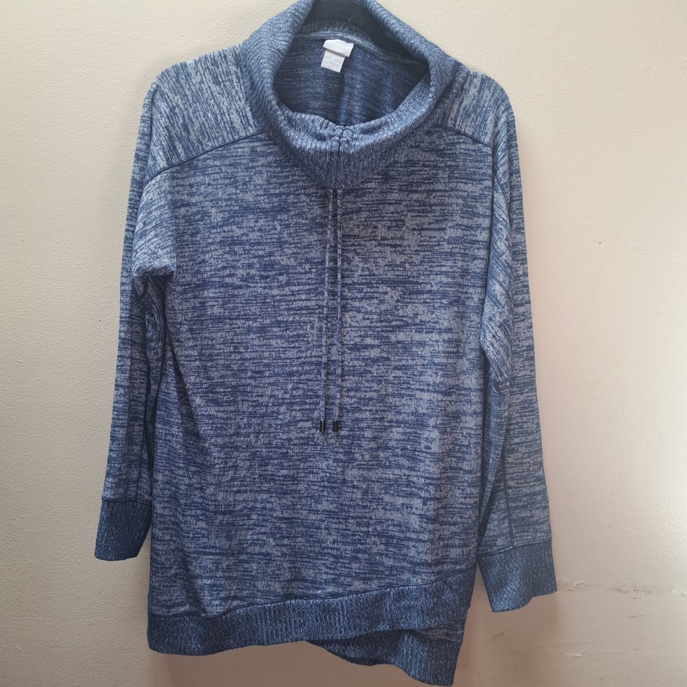 Chicos Zenergy Blue Space Cowl Neck Tunic Pullover Top Size 2